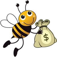 A bee carrying a moneybag