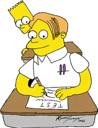 Bart Simpson cheating on a test