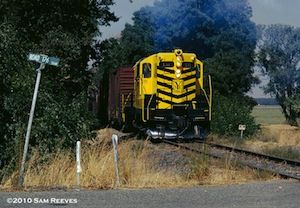 A picture of a train that looks like a bee, sort of