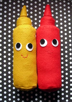Adorable plush ketchup and mustard dolls