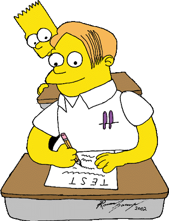 Bart Simpson cheating on a test