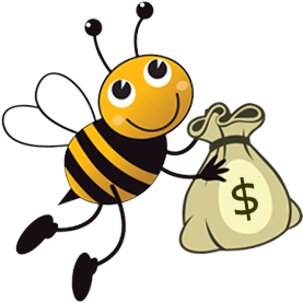 A bee carrying a moneybag