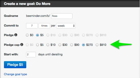 setting your pledge cap during goal creation