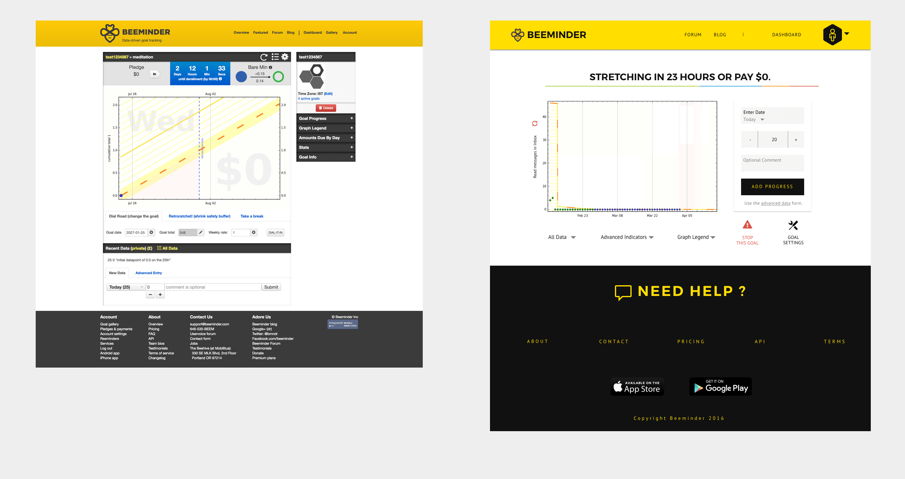 Goal page before-and-after
