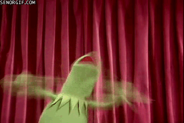 Kermit flipping out with excitement about announcing a thing