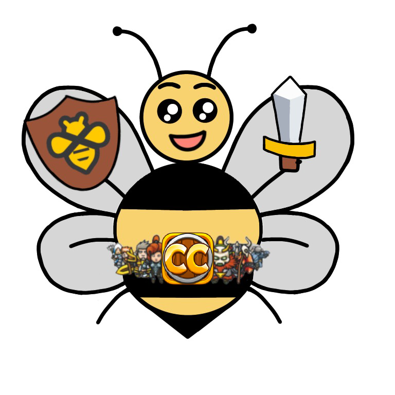 A bee with a sword and shield and a CodeCombat belt