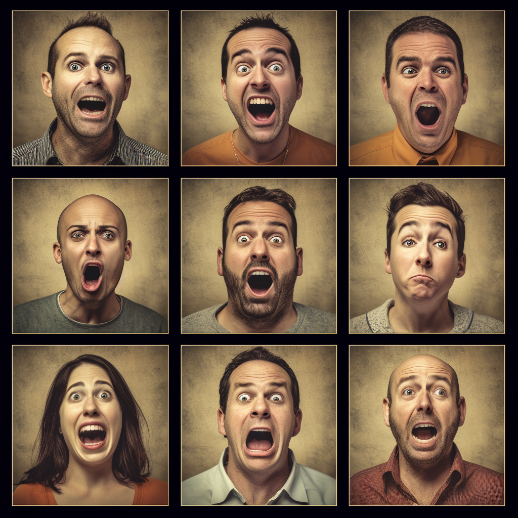 A grid of faces with all sorts of crazy reactions