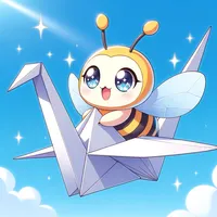 An anime bee riding on an origami crane