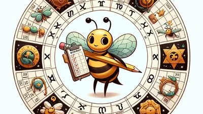 Bee with to-do list and signs of the zodiac