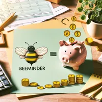 A bee and a piggy bank and some tax documents