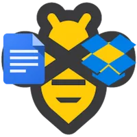 Beeminder logo holding Google Docs and Dropbox logos