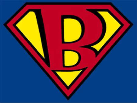 The letter B in the style of the superman logo