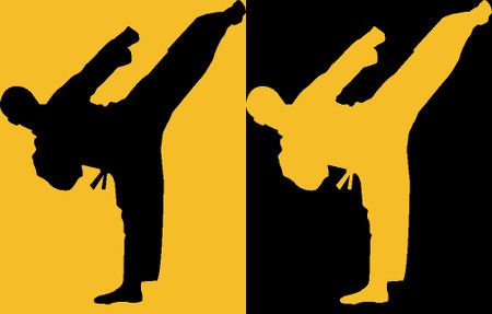 Karate kick in black and yellow