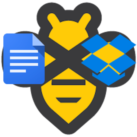 Beeminder logo holding Google Docs and Dropbox logos