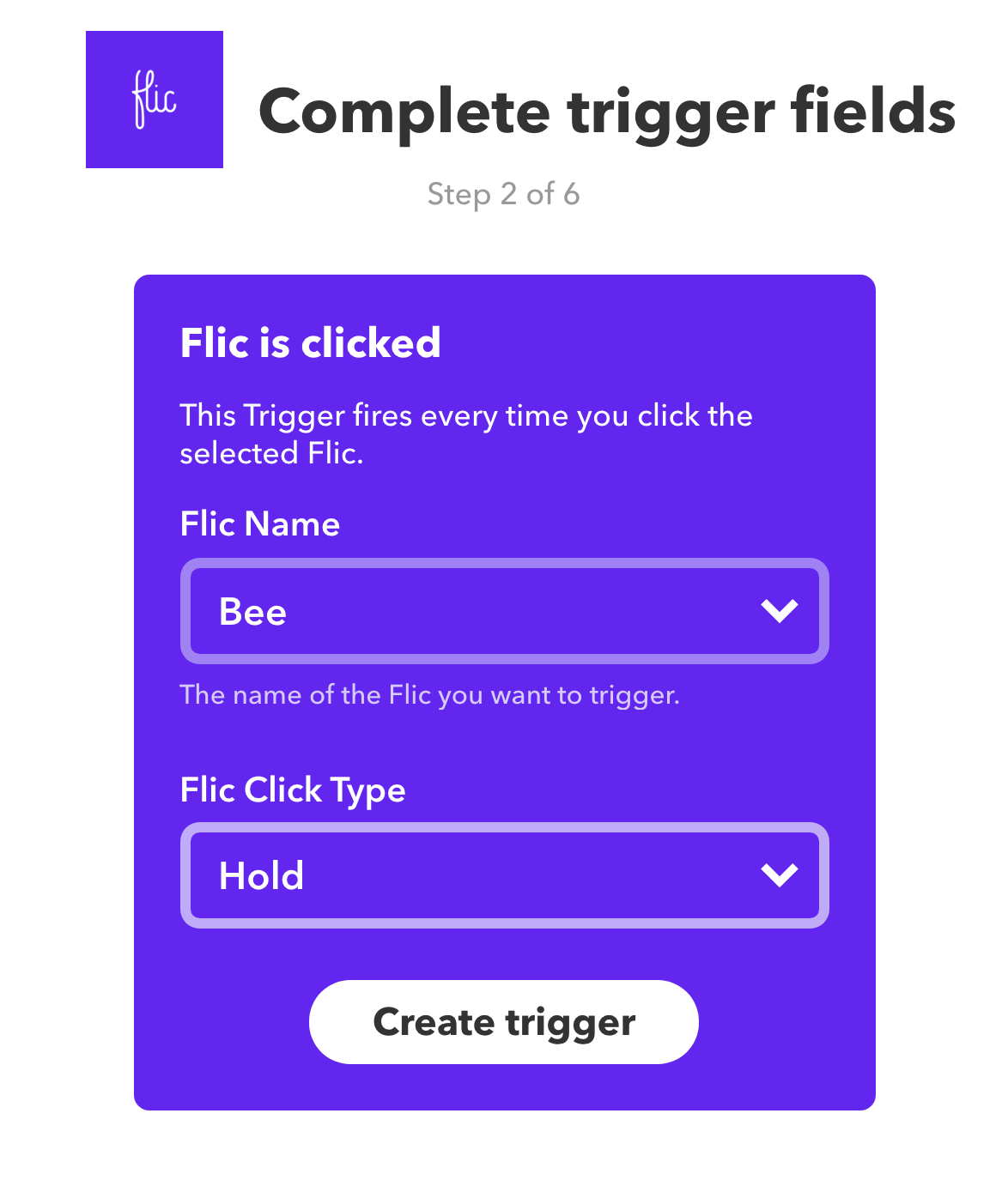 Screenshot for completing the Trigger fields