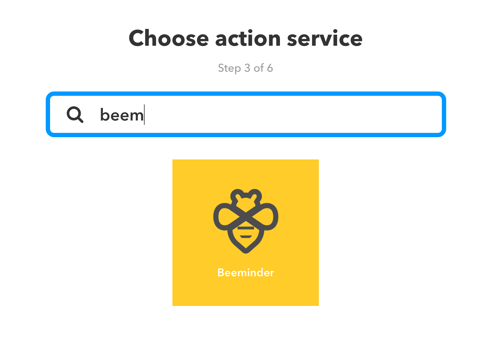 Screenshot of choosing Beeminder for the THAT