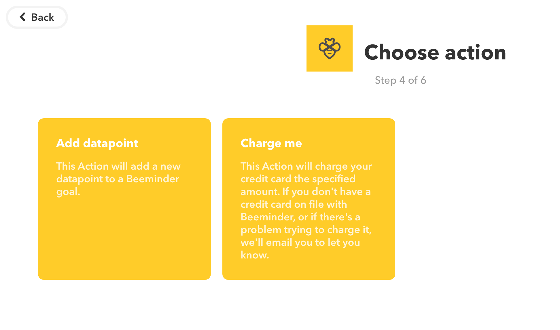 Screenshot of picking the Beeminder action