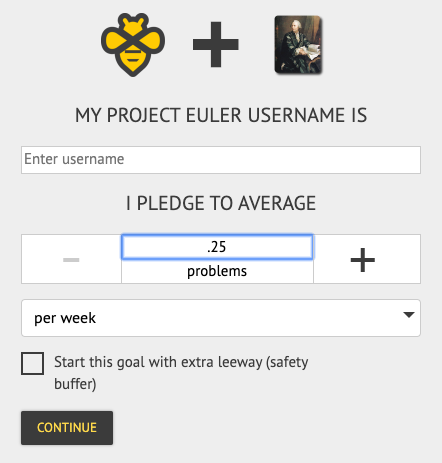 Screenshot of Beeminder's setup screen for a Project Euler goal