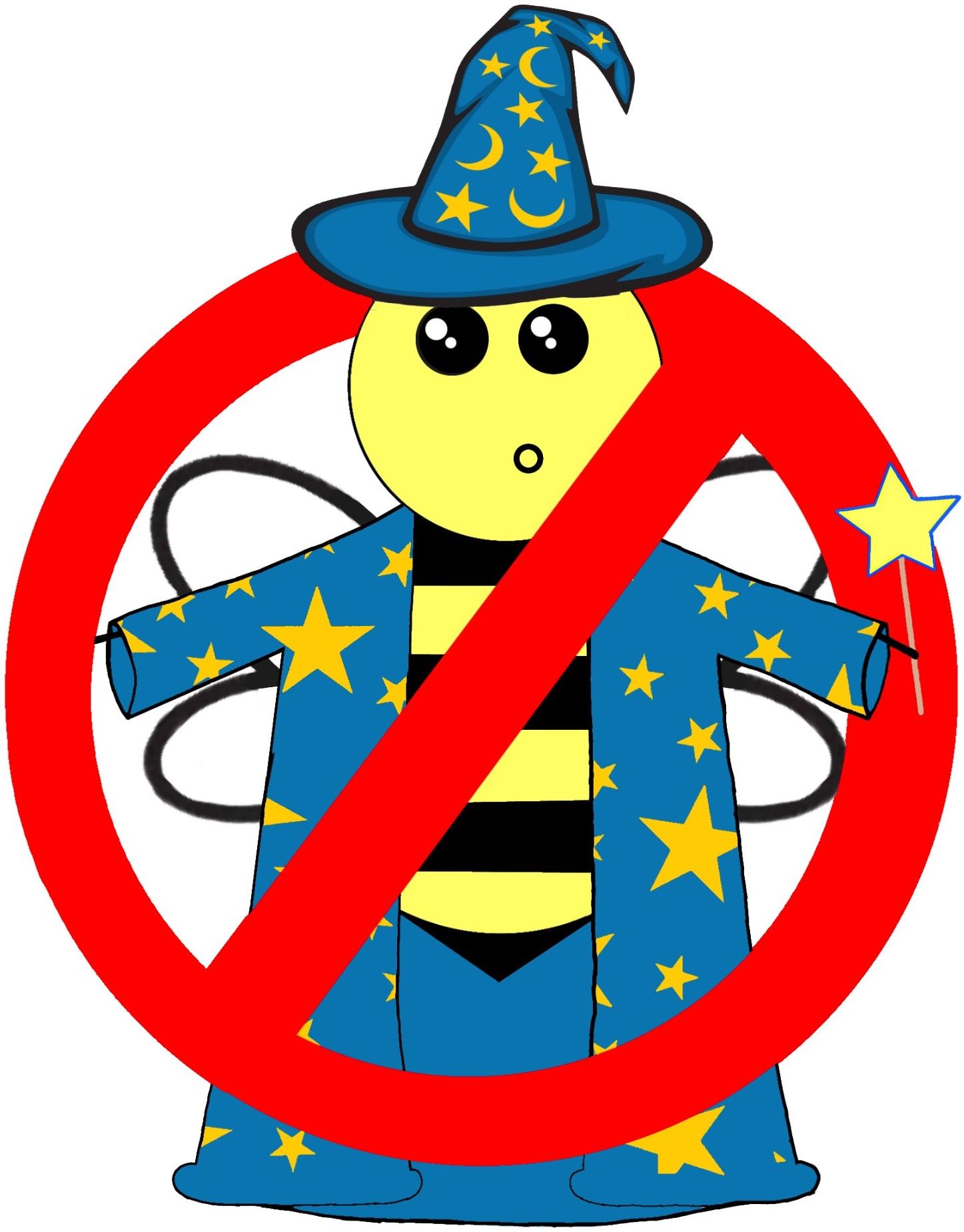 A bee wearing a wizard hat and magic wand