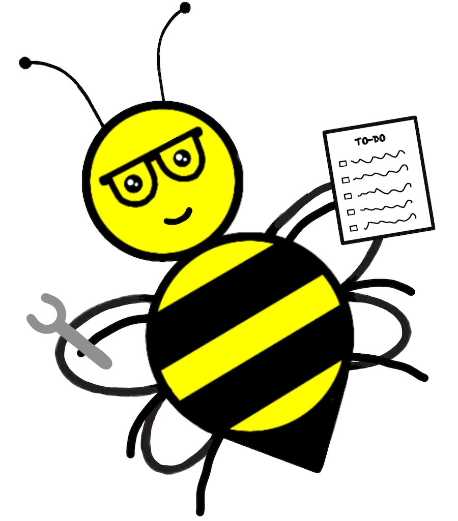 A bee with a wrench and a todo list
