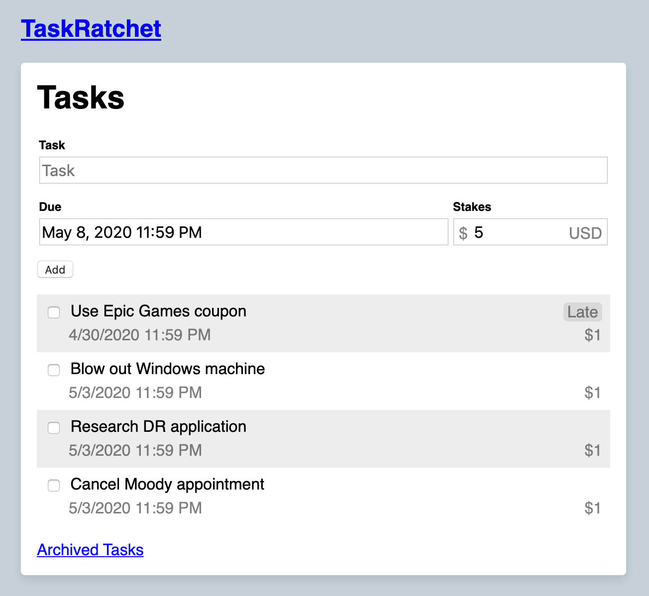 TaskRatchet Screenshot