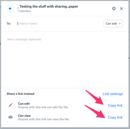 Dropbox share: create a link