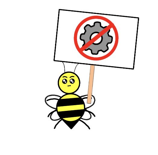 Bee holding a 'no settings' sign