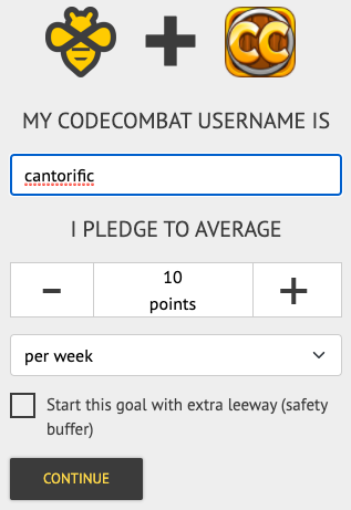 Screenshot of creating a CodeCombat autodata goal in Beeminder