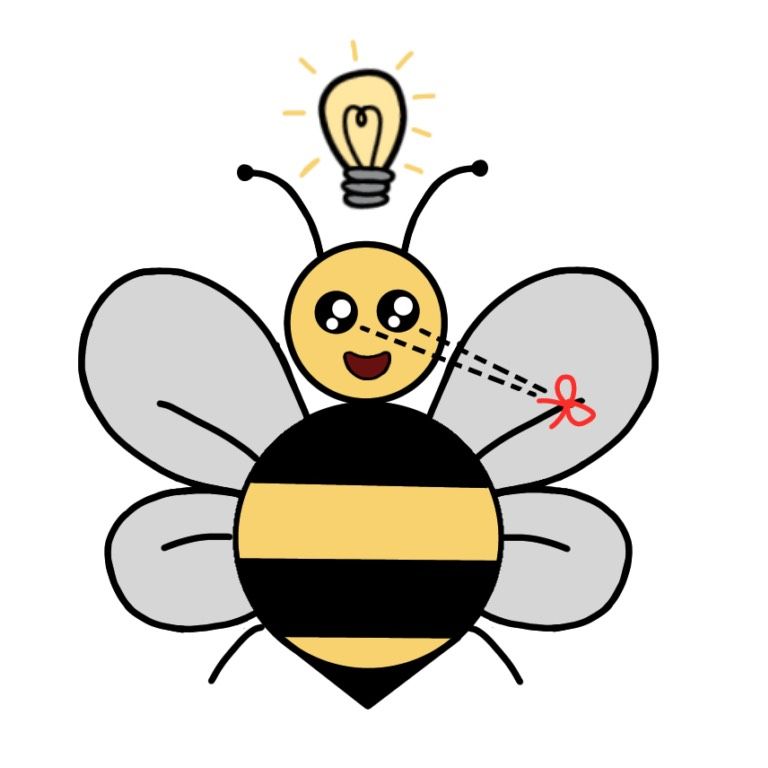 Bee looking at string on finger with lightbulb above head