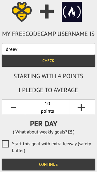 Screenshot of creating a freeCodeCamp autodata goal in Beeminder