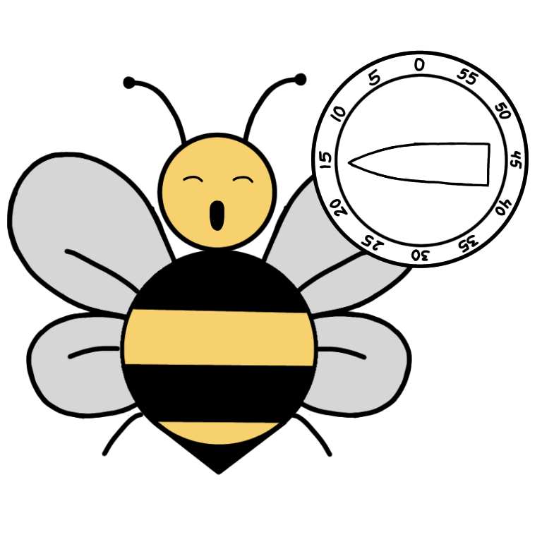 A bee yawning with a timer ticking down