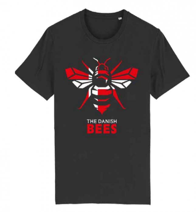 A tshirt with a bee graphic and the phrase 'The Danish Bees' 