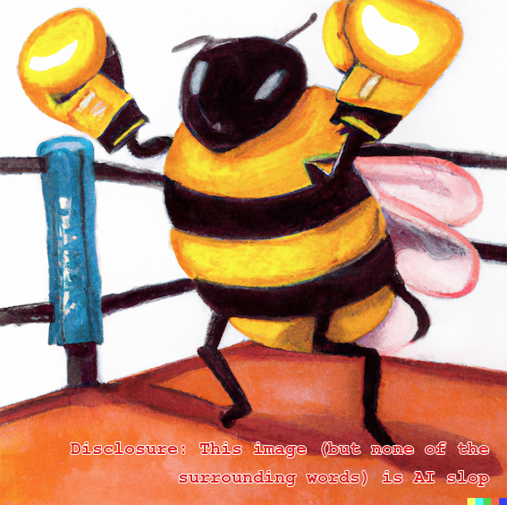 DALL-E image of a bumble bee in a boxing ring