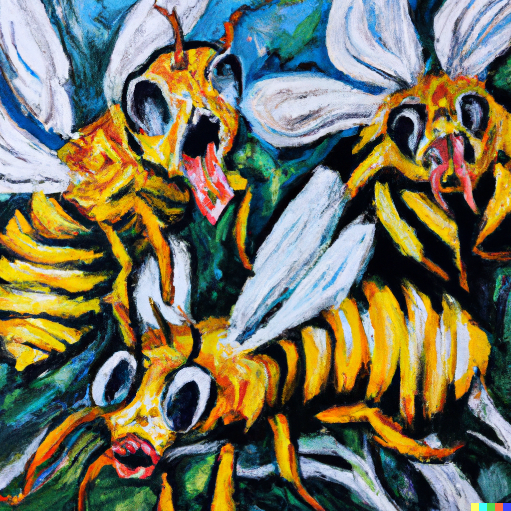 DALL-E image: a painting of some stressed out bees