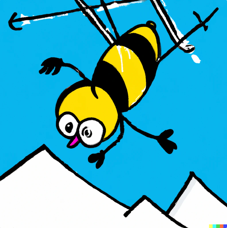 A bee crashing on skis