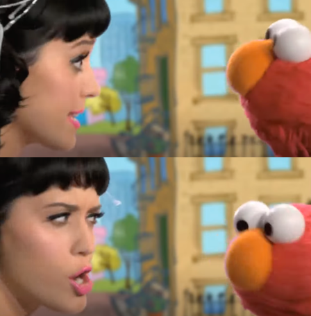 Katy Perry and Elmo saying yes/no to each other