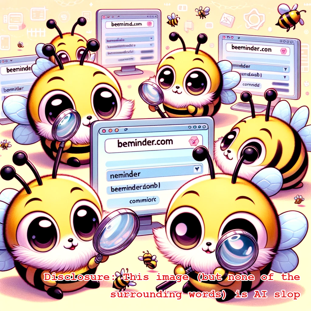 Bees looking at screens with URLs on them