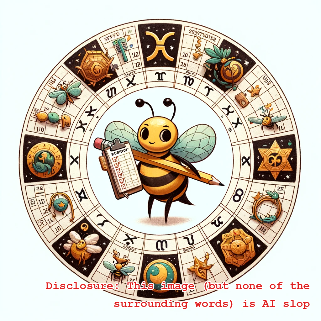 Bee with to-do list and signs of the zodiac
