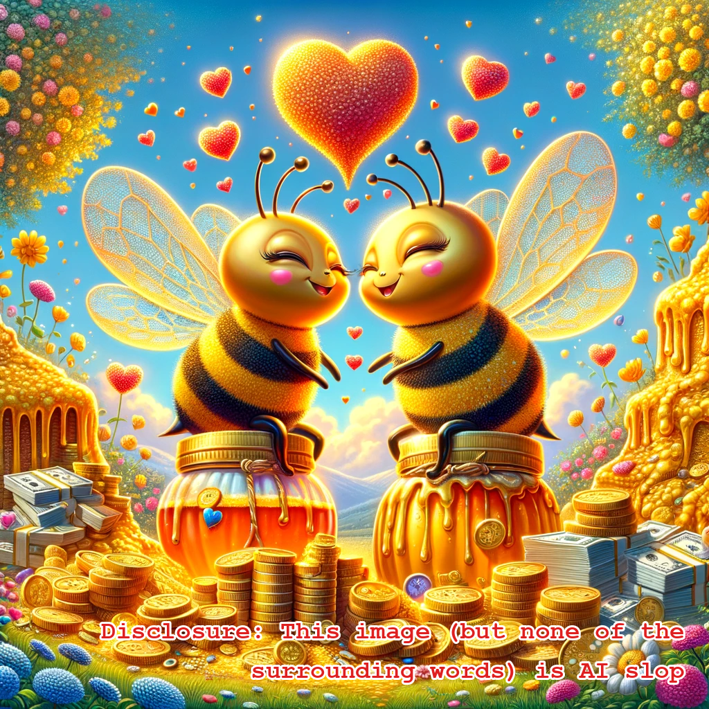 Bees in love, surrounded by honey and money