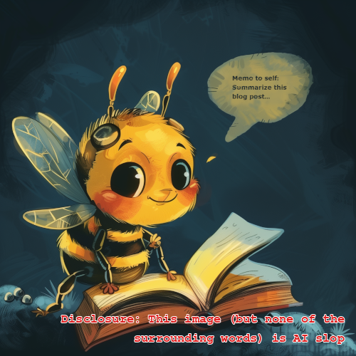 a bee reading a book and talking to themself