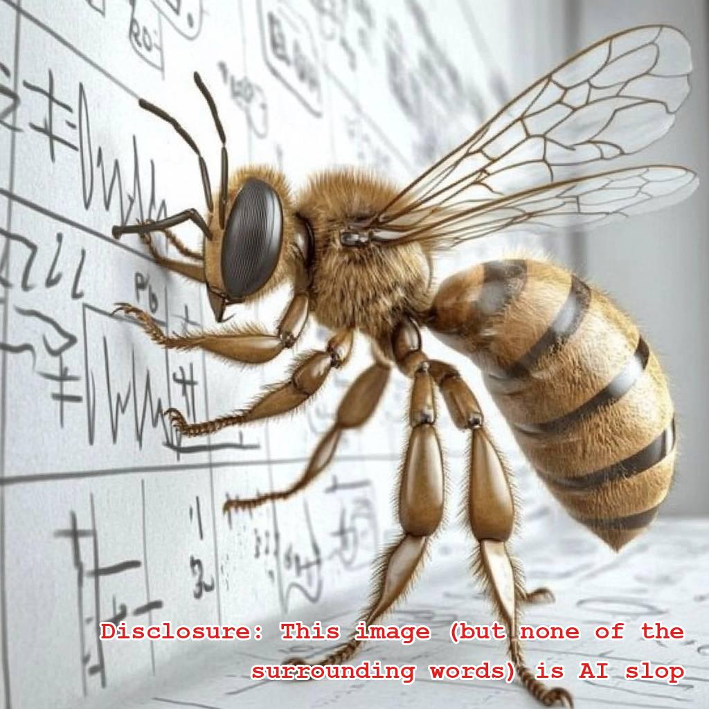A golden bee at a chalkboard, optimizing, with math