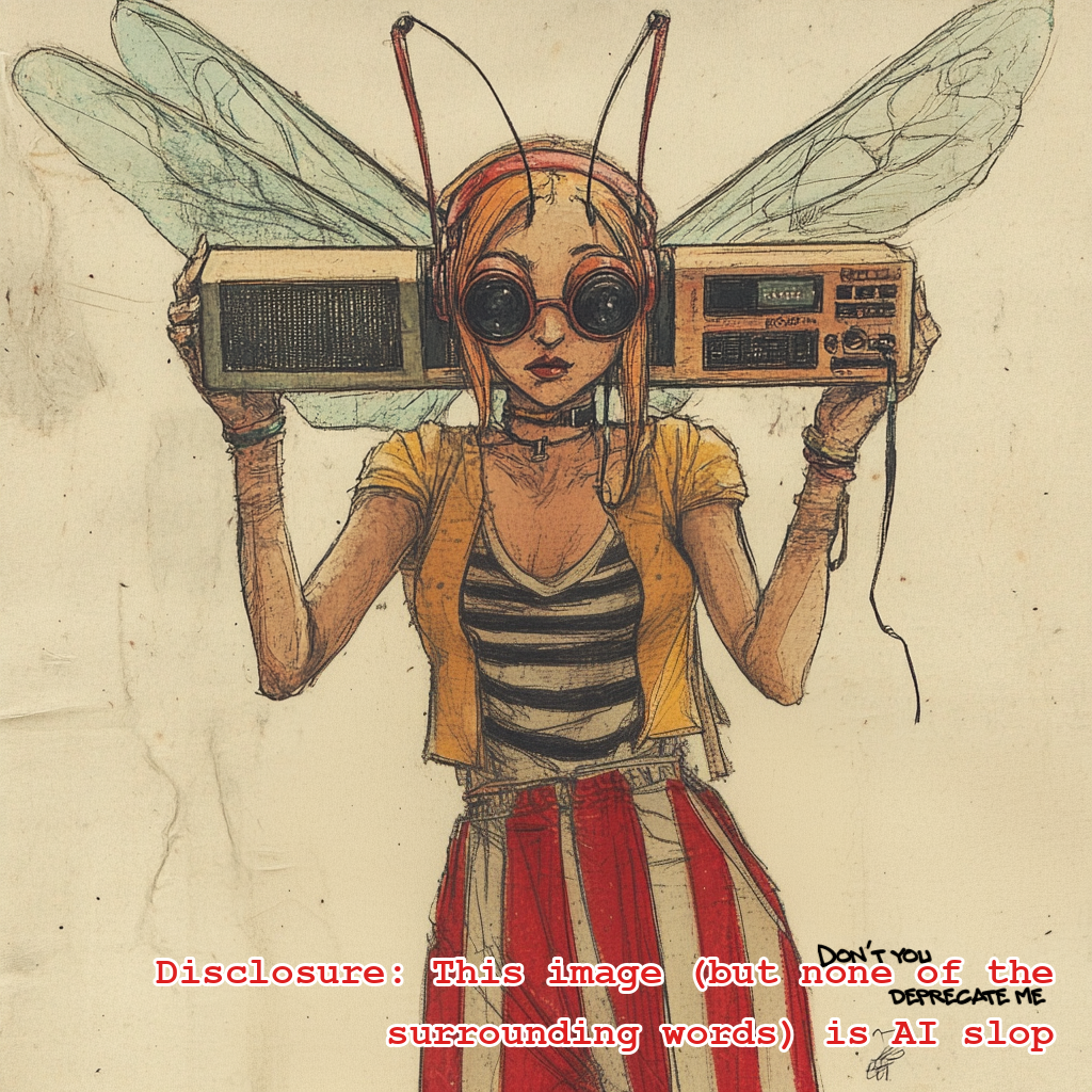 A human bee person with music and caption DON