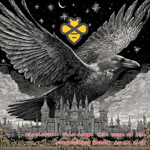 An enormous raven flying above a gothic castle
